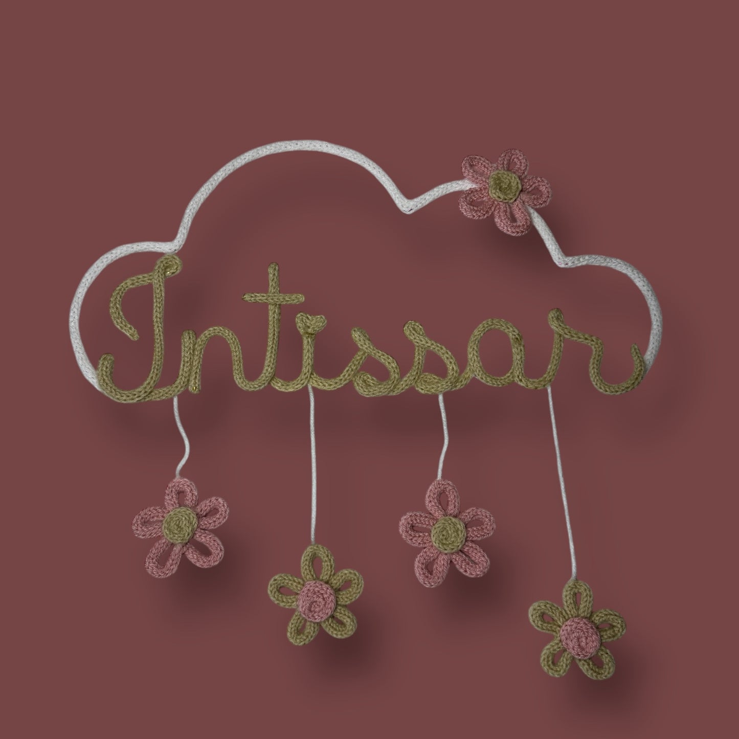 Tricotin - Prénom + Nuage Fleuri Marron/Rose