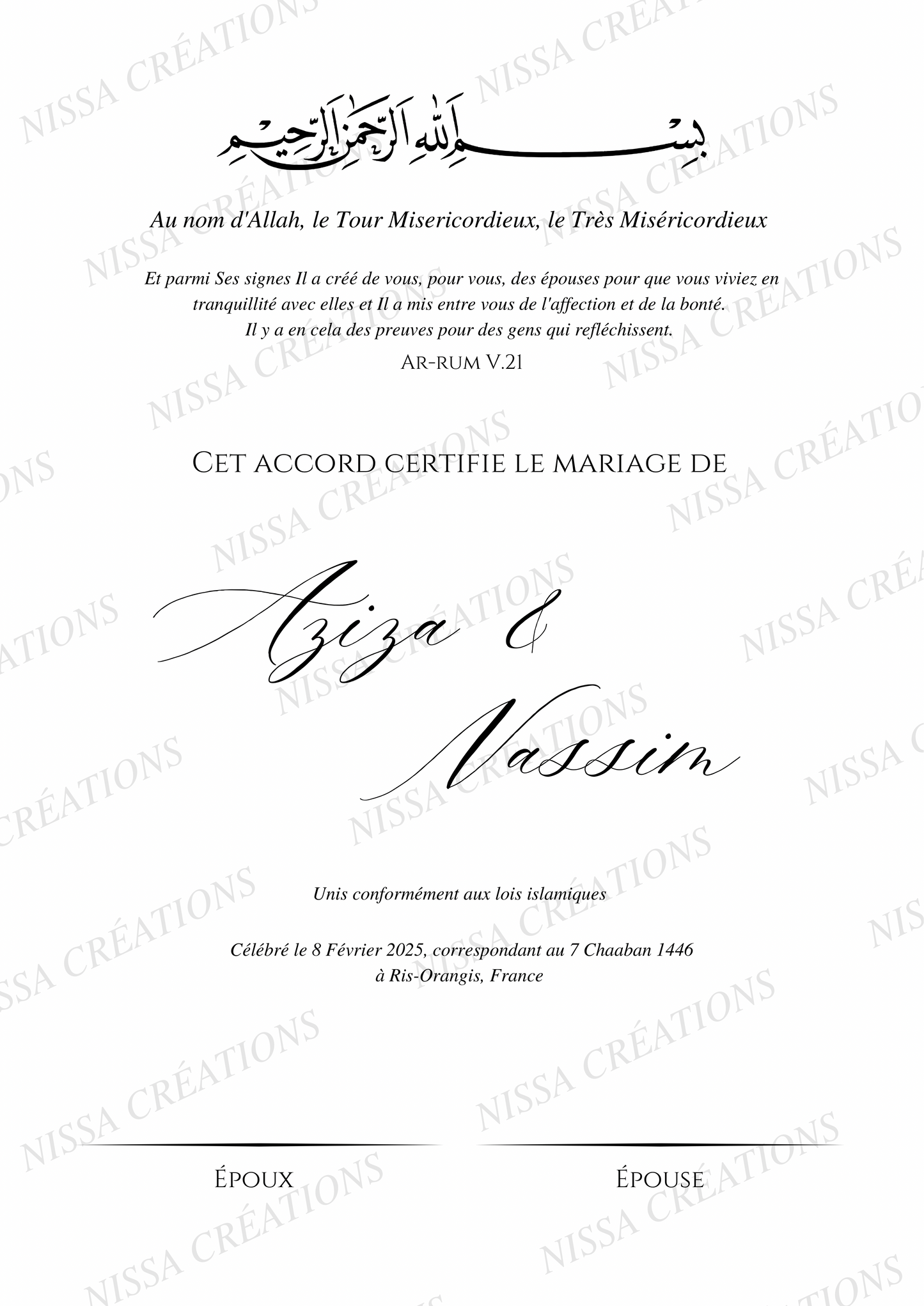 Certificat de Mariage - Signature